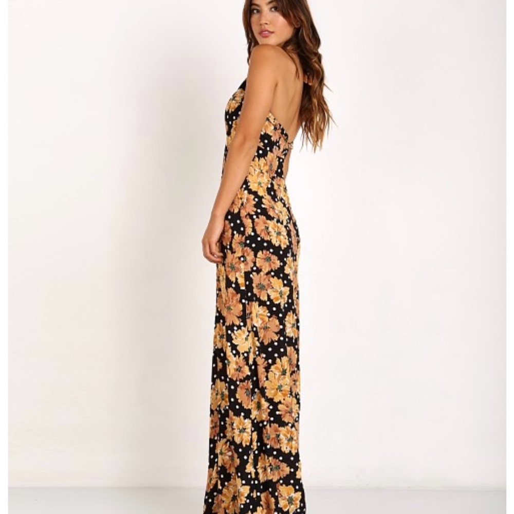 Flynne Sky Floral Black and Gold Maxi Dress size SMALL